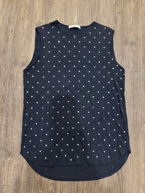 Pierre Balmain Navy Tank Top with White Polka Dots